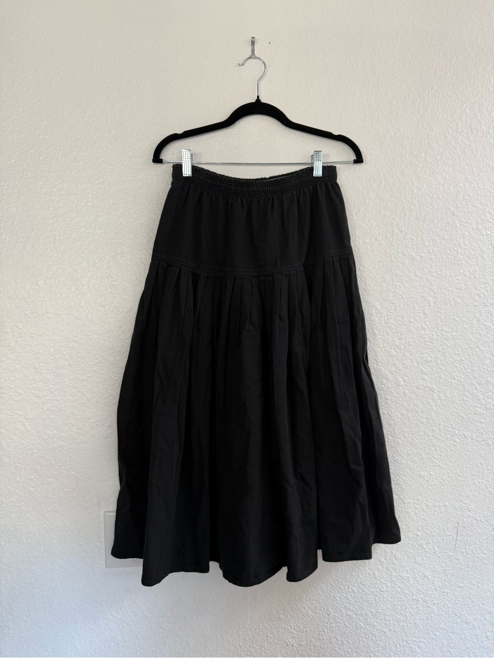 Vintage Bis Bis Gene Ewing Black Cotton Pleated Midi Skirt Small
